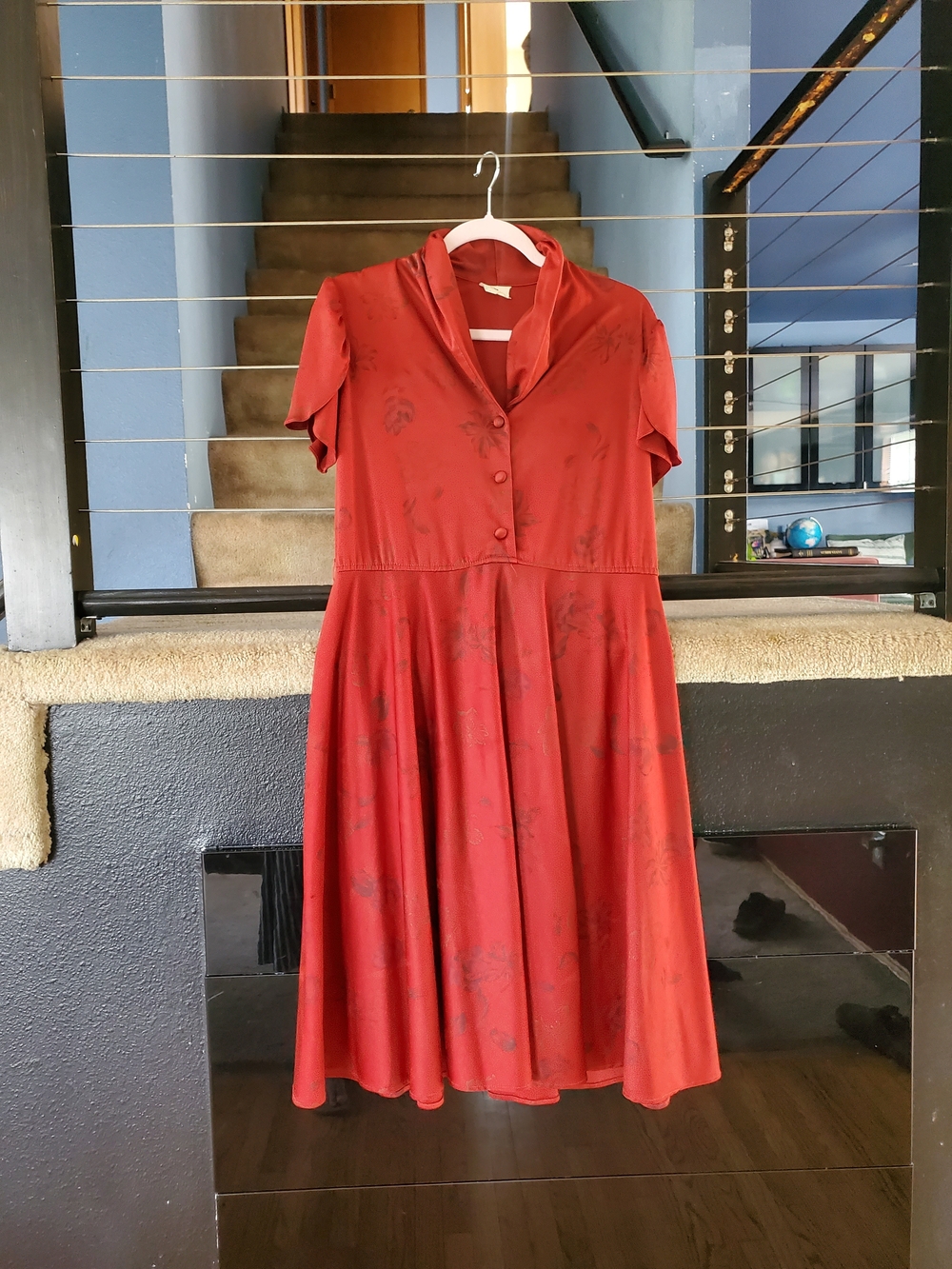 Vintage-Inspired Red Button-Front Midi Dress